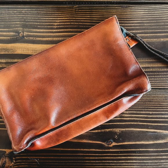 SOLD 🎅🏼 Vintage Brown Leather Clutch Purse Handbag - Picture 5 of 7
